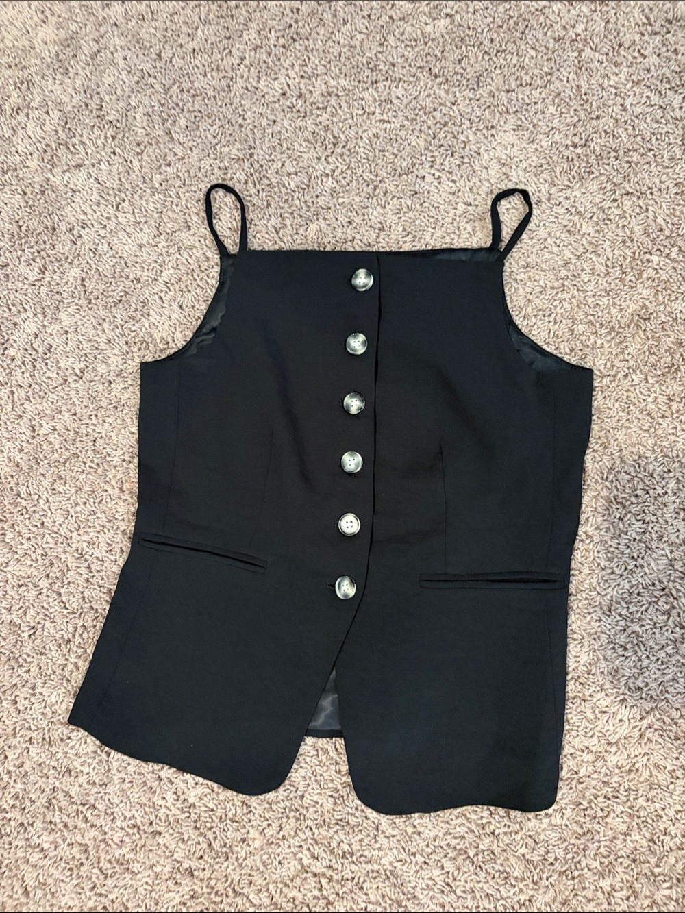 Black Button-Front Spaghetti Strap Tank Vest
